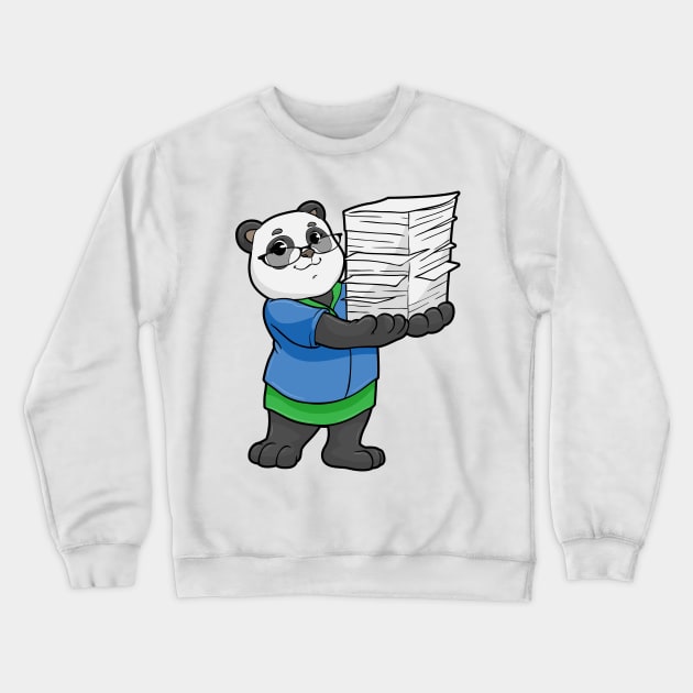 Panda as Secretary with Glasses and Stack of Paper Crewneck Sweatshirt by Markus Schnabel